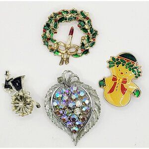 Lot of Brooches Damaged Good For Art Projects Christmas Enamel Rhinestones Pins